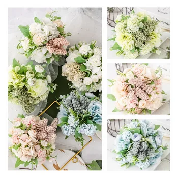 

13 Heads Hydrangea Flowers Artificial Bouquet Silk Blooming Fake Peony Bridal Hand Flower Roses Wedding Centerpieces Decor