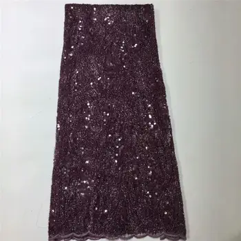 

2020 New Design Nigerian Peach Lace Fabric High Quality African Sequence with Sequins Lace Fabrics For Women Dress