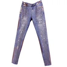 Осенние модные горячие сверлильные Маленькие ноги джинсы для женщин со стразами рваные с высокой талией узкие джинсы-карандаш
