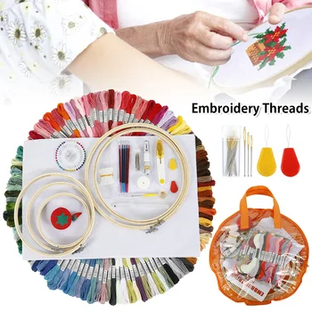

100Colors Skeins Embroidery Pen Needle Set 5 Pieces Bamboo Cross Stitch Embroidery Hoops DIY Thread Punch Stitching Knitting Kit
