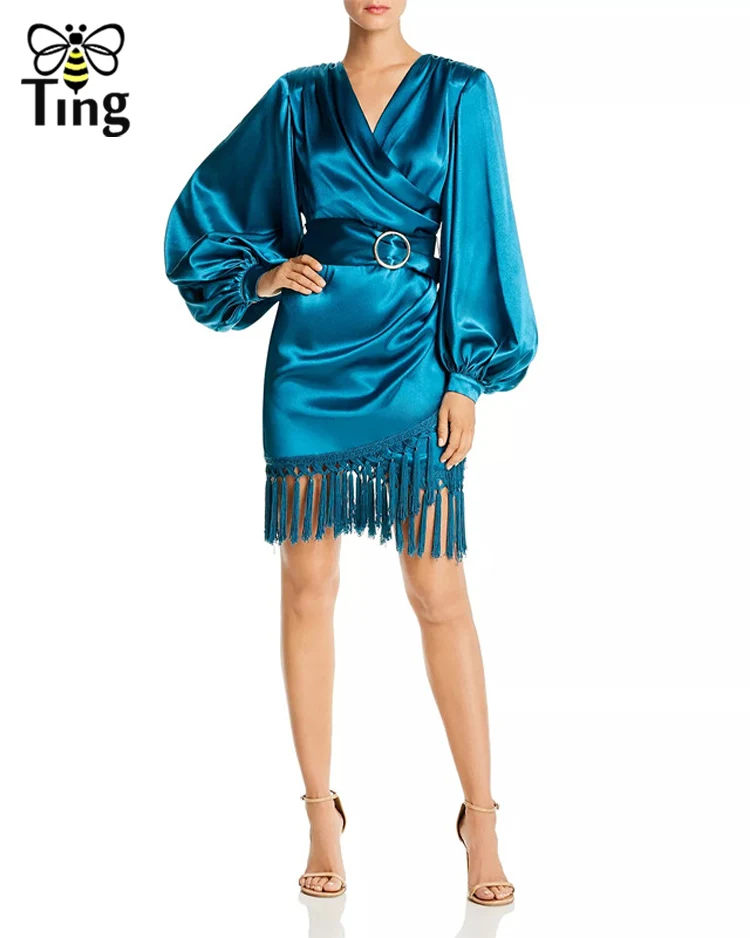 Tingfly Подиумные дизайнерские сексуальные мини Вечерние платья с кисточками женские весенние атласные Короткие Роскошные Клубные платья с кисточками