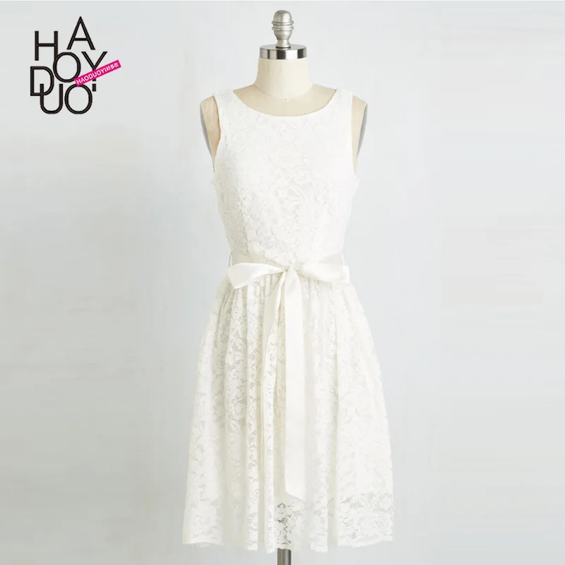 

Haoduoyi Europe And America Elegant Solid Color Lace Stitched Pattern Deep-V Back Invisible Zipper Joint Sexy Lace Dress