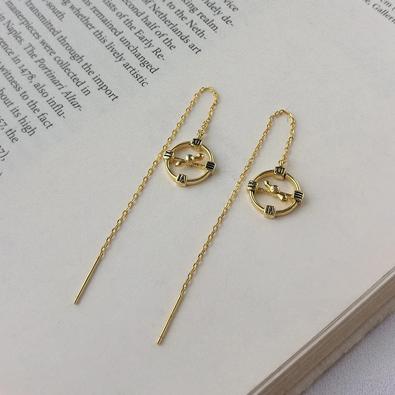 

925 Sterling Silver Earrings For Woman Gold Bohemian Roman Numeral Clock Tassels Drop Earing Mujer Moda 2020 Earings Jewelry
