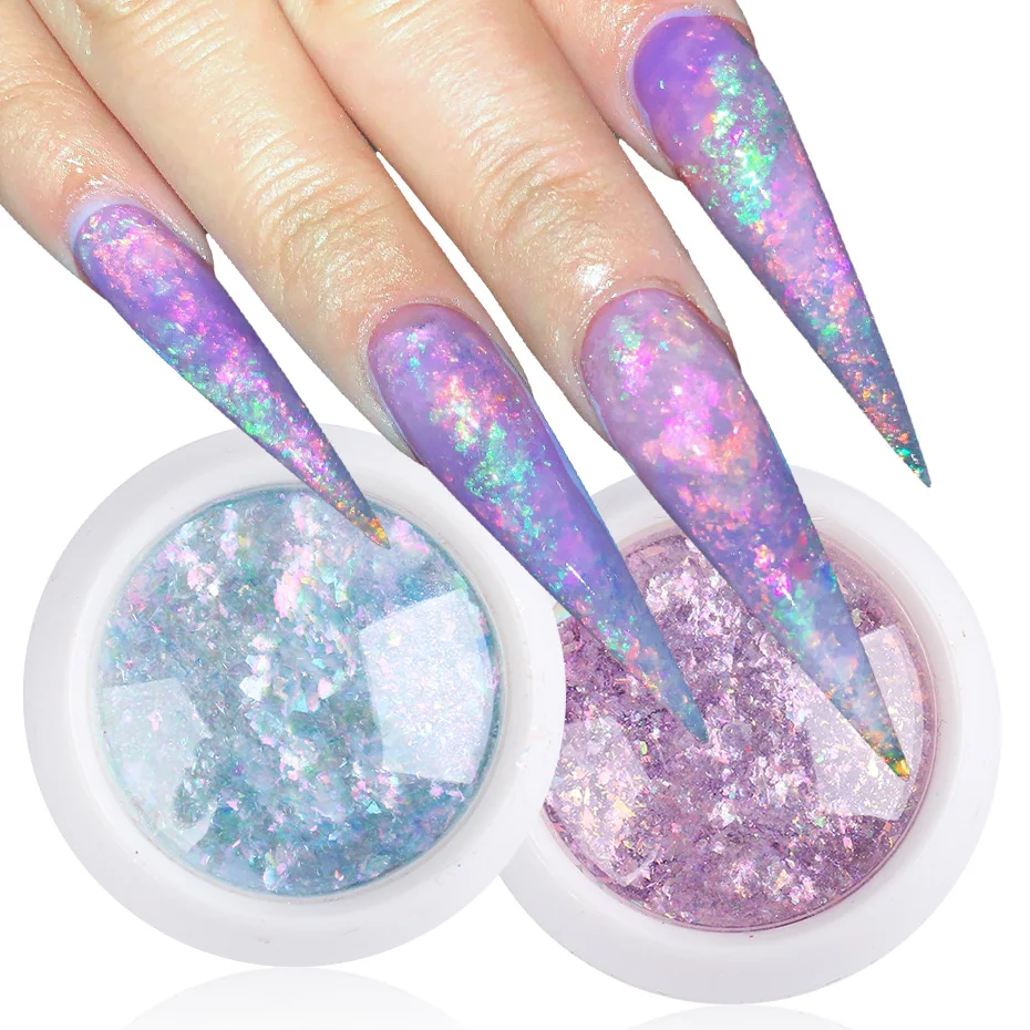 4 Boxes Opal Chrome Nail Art Powder Holographic Glitter Nails Flakes  Irregular Shiny Mermaid Sequins Pink Purple Manicure Paillettes Nail Art