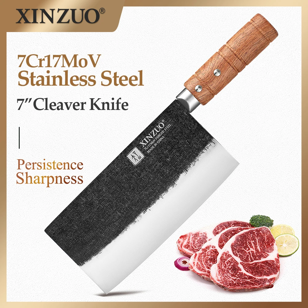  SHI BA ZI ZUO Chef Knife Chinese Vegetable Cleaver for Kitchen  Superior Class 7-inch Stainless Steel Knife with Ergonomic Design  Comfortable Wooden Handle: Home & Kitchen