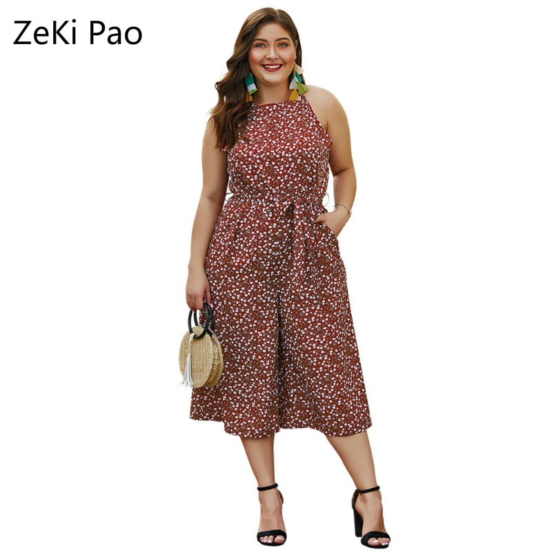 

Polka Dot Elegant Women's Plus Size Round Neck Sleeveless Jumpsuit 2020 Spring and Summer Leisure Vacation Style Jumpsuit 4XL