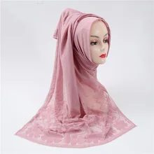 Plain High Quality Premium Cotton Viscose Scarf Women Hijab Luxury Floral Hollow Lace Female Musmim Headscarves Bandana Shawl