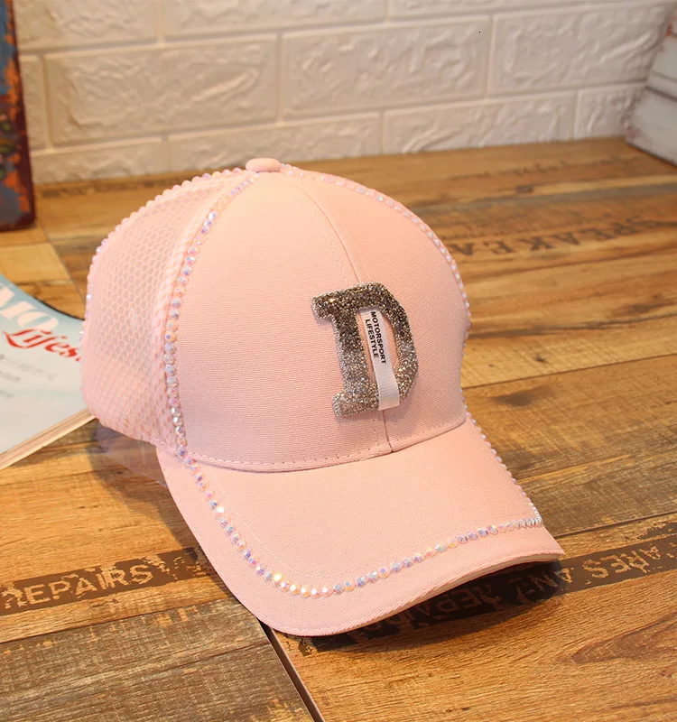 Бейсболка s Женская с блестящими буквами D Casquette регулируемая хип-хоп одноцветная бейсболка для девочки Кепка модная Стильная кепка s - Цвет: PINK MESH