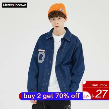 

Metersbonwe denim jacket 2020 New Spring autumn men's retro casual denim jacket lapel long sleeve denim bomber jacket