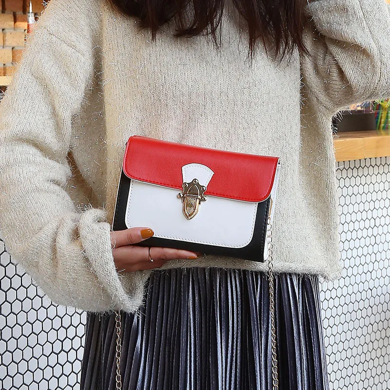

Small Bag 2018 New Style Fashion Simple WOMEN'S Bag Versatile Chain Contrast Color One-Shoulder Square Sling Bag Shoulder Bag WO