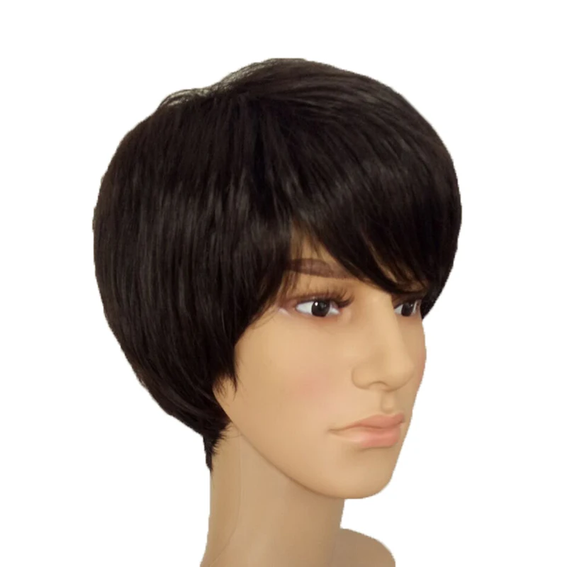 HAIRJOY Short  Straight Full Wig for Women and Men SyntheticHair Wigs Side Bangs Heat Resistant 5 Colors Available Free Shipping