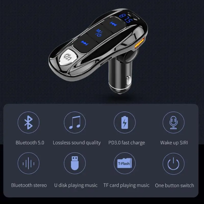 Автомобильное зарядное устройство классическое нежное BC55 18 Вт PD QC 3,0 USB зарядное устройство BT Hands-free автомобильный комплект fm-передатчик MP3-плеер Прочный USB