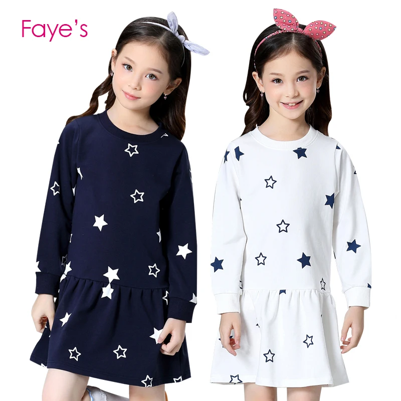 Платье для девочек; От 4 до 12 лет платья для маленьких девочек; хлопковый свитер с длинными рукавами и принтом со звездой; топы; детская одежда; одежда для детей