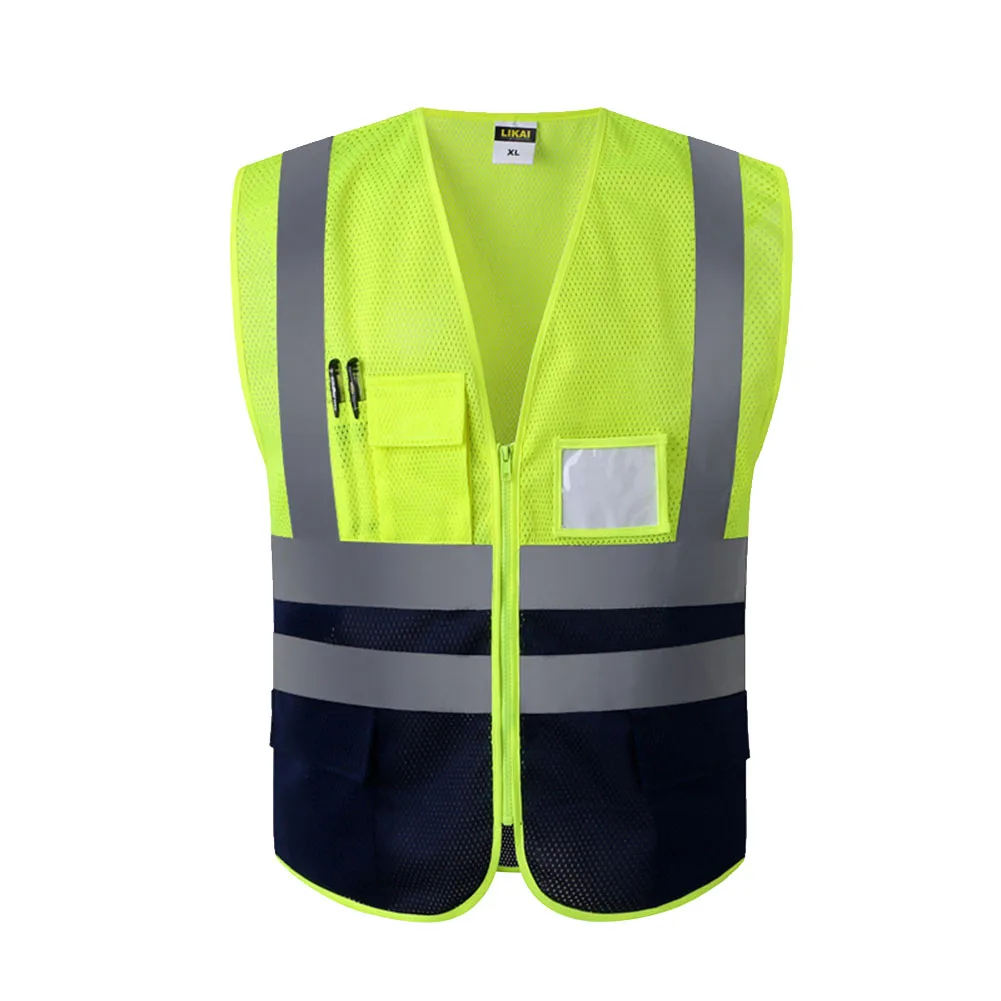Fluorescent Yellow Безопасный Жилет для ночного бега, сетчатая ткань для взрослых, мульти Карманный рабочий Предупреждение ющая Светоотражающая полоса, высокая видимость, строительство - Цвет: Fluorescent Yellow