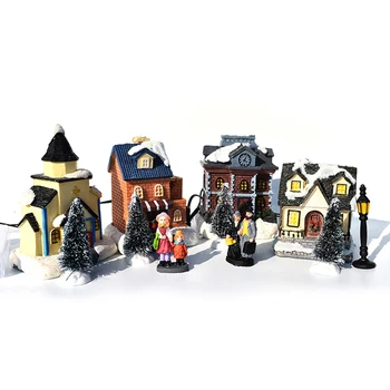 

Christmas Glowing Small House Decorations Christmas Trees Santa Doll Figurine House Village Building Set For Children Gift