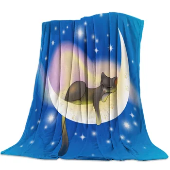 

Moon Cat Stars Cute Pet Spring and Autumn Soft Flannel Blanket Office Siesta Blanket Sofa Bed Blanket