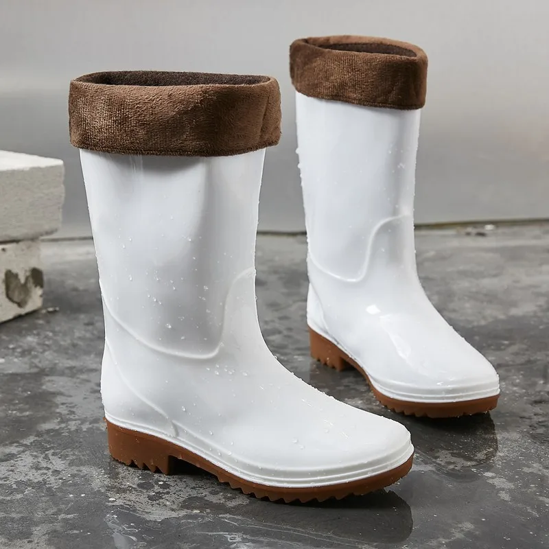 

Tube Outdoor Anti-slip Rubber Sole Rain Shoes shi pin xue White Men Canteen Rain Shoes Work Shoes plus Velvet Rain Boots