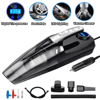 

4 In 1 Car Portable Wet/Dry Auto Vacuum Cleaner 12V 120W 4000Mpa With Smart Digital Tire Inflator Pump Pressure Gauge Led Light