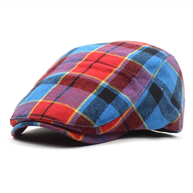 Newsboy Hat Spring Summer Plaid Cotton Men Flat Peaked Cap Women Painter Beret 30