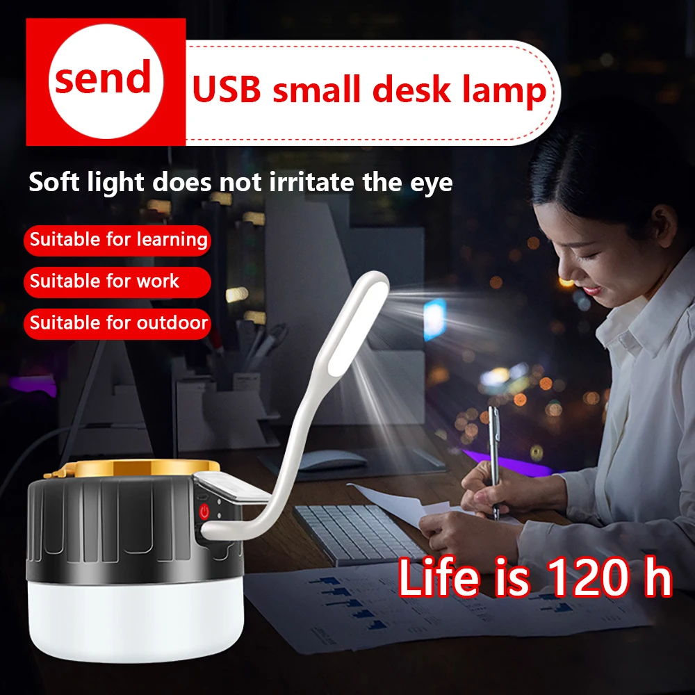 Newest 280W Camping Light Solar Outdoor USB Charging 3 Mode tent Lamp Portable Lantern Night Emergency bulb Flashlight For BBQ 6