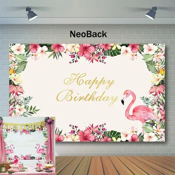 

NeoBack Flamingo Theme Happy Birthday Backdrop Colorful Flowers Photo Background Birthday Party Costom Photography Backdrops