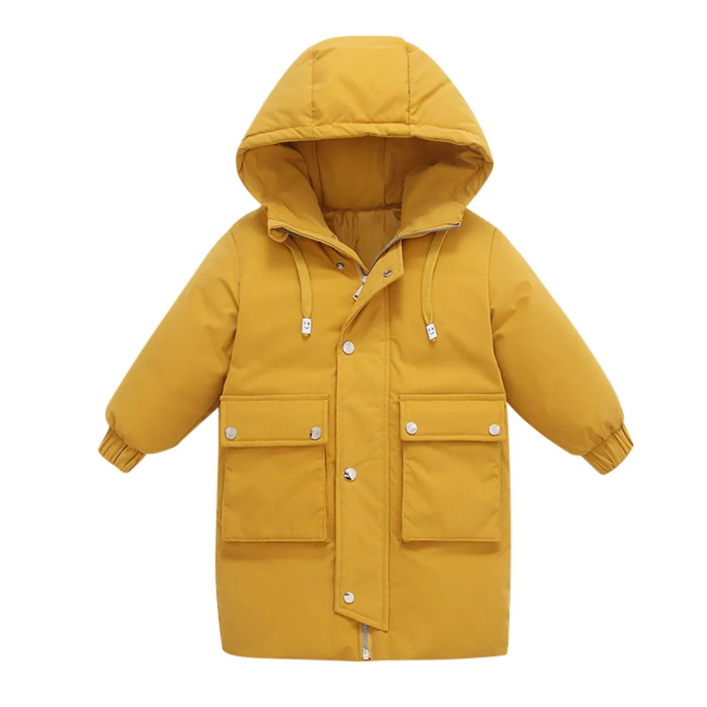 Детская одежда; зимнее пальто для маленьких мальчиков и девочек; модные милые однотонные теплые куртки с капюшоном для младенцев; верхняя одежда; зимний комбинезон; зимняя одежда