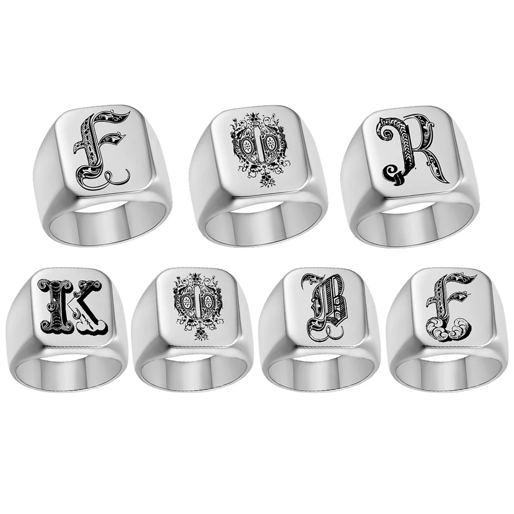 KEMMO Customize Engraved Initial Name 316L Stainless Steel Signet Biker Band Ring Couples Wedding Engagement Jewelry KEMMO Customize Engraved Initial Name 316L Stainless Steel Signet Biker Band Ring Couples Wedding Engagement Jewelry