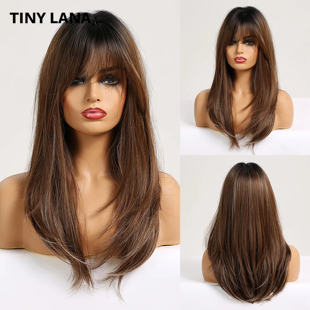 

TINY LANA Long Kinky Hair Wig Heat Resistant Synthetic Wigs for Women African American Natural Fake Hair With Middle Hair Part