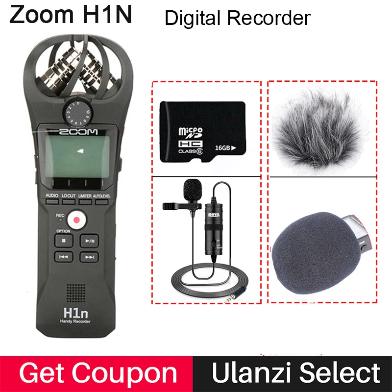 Comprar ZOOM H1N grabadora práctica cámara Digital grabadora de Audio grabación de entrevistas micrófono estéreo para DSLR Boya BY M1 micrófono