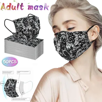 

50Pc Black Disposable Face Mask Fashion Lace Non-Woven 3 Layer Face Masks For Germ Protection For Adult Mascarillas Flag Bandana