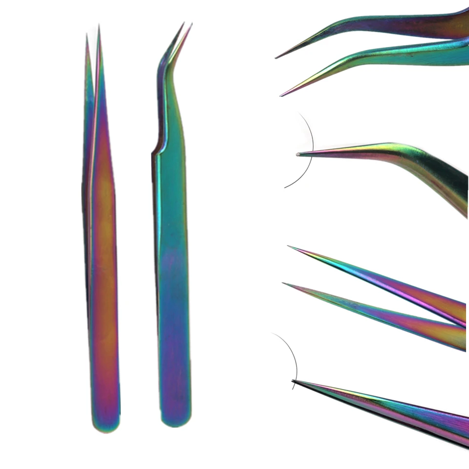 

2PCS Stainless Steel Eyelash Extension Tweezers Straight Curve Individual Eyelash Tweezers Nippers Pointed Clip Nail Art Tools