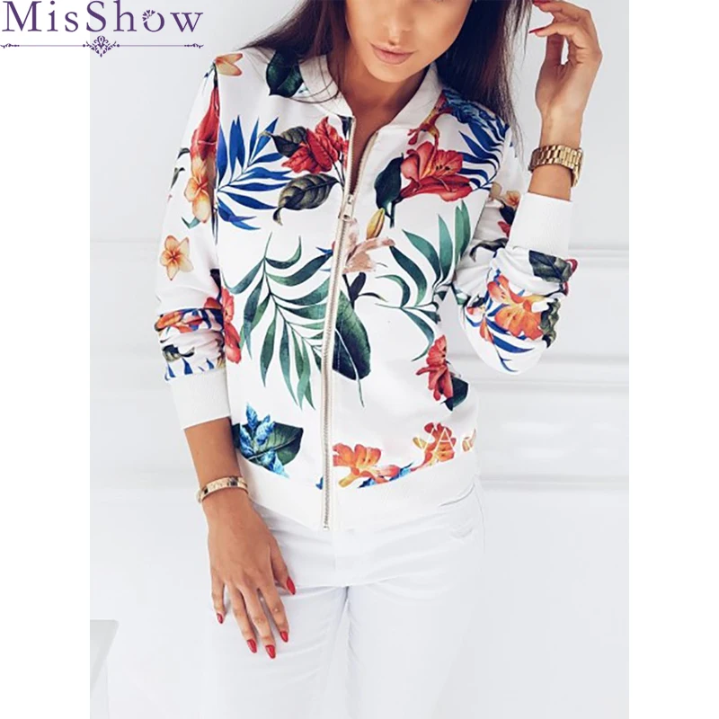

Print Coat Women Jacket Fashion White Print Floral 2019 Women Coat Casual Autumn Jackets Loose Women Coats With Zipper Jackets