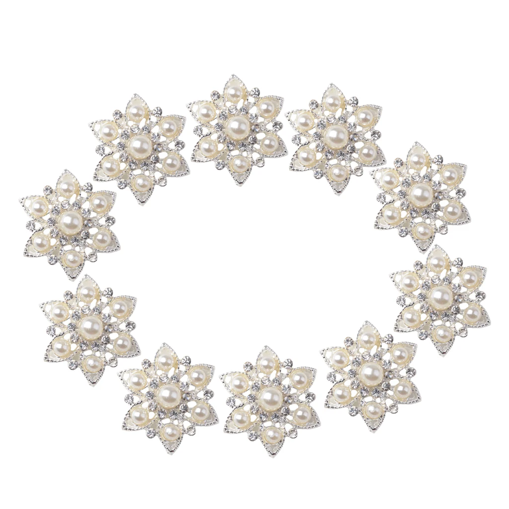 10x Handmade Flower Rhinestone Buttons Flatback Crystal Pearl Embellishments