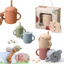 1pcs Silicone Cup Straw Cup Snack Cup Panda BPA-Free Silicone Baby Bottle Cup Food Grade Leakproof Toddler Drinking Learning Cup