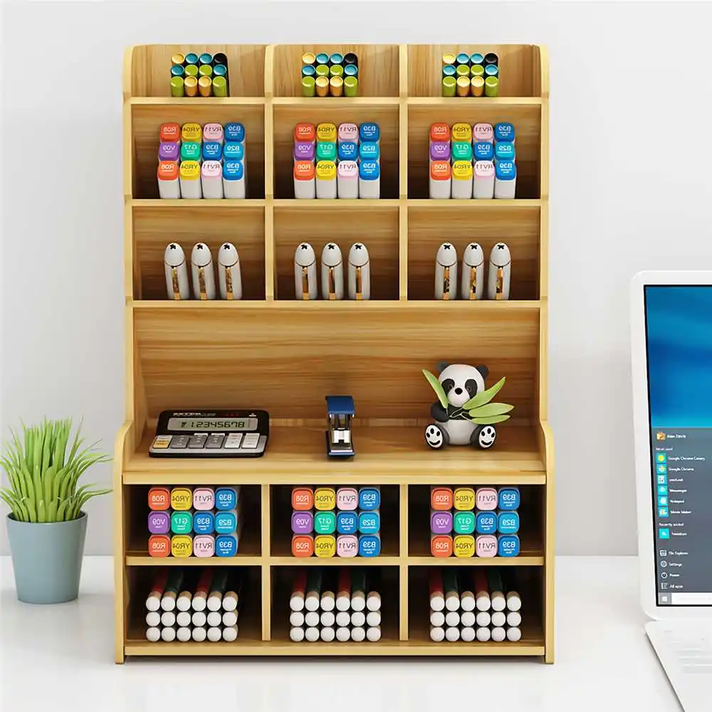  Marbrasse Wooden Pen Organizer, Multi-Functional DIY Pen  Holder Box, Desktop Stationary, Easy Assembly, Home Office Art Supplies  Organizer Storage with Drawer (B12-Black) : Office Products