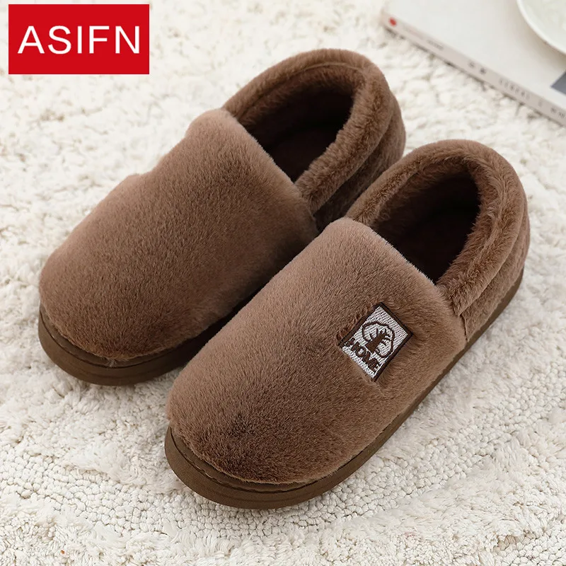 

ASIFN Men's Slippers with Fur Warm Winter Non-slip Plush Women's Cotton Slipper Male Home Indoor Soft Bottom Chinelo Masculino