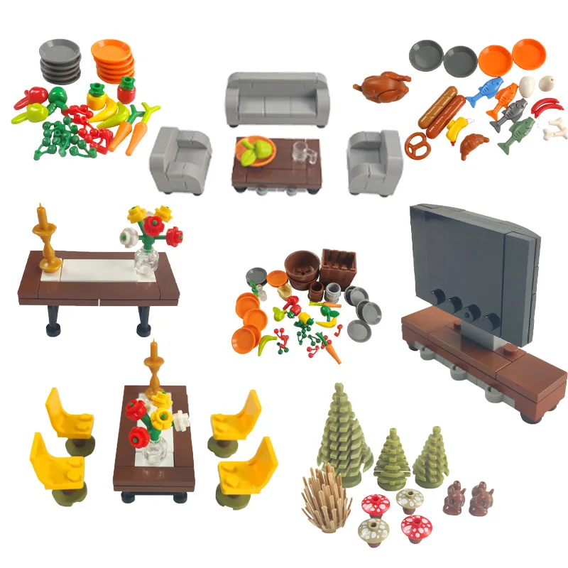 Строительные блоки MOC мозаичная мебель набор игрушек диван стол цветы и растения