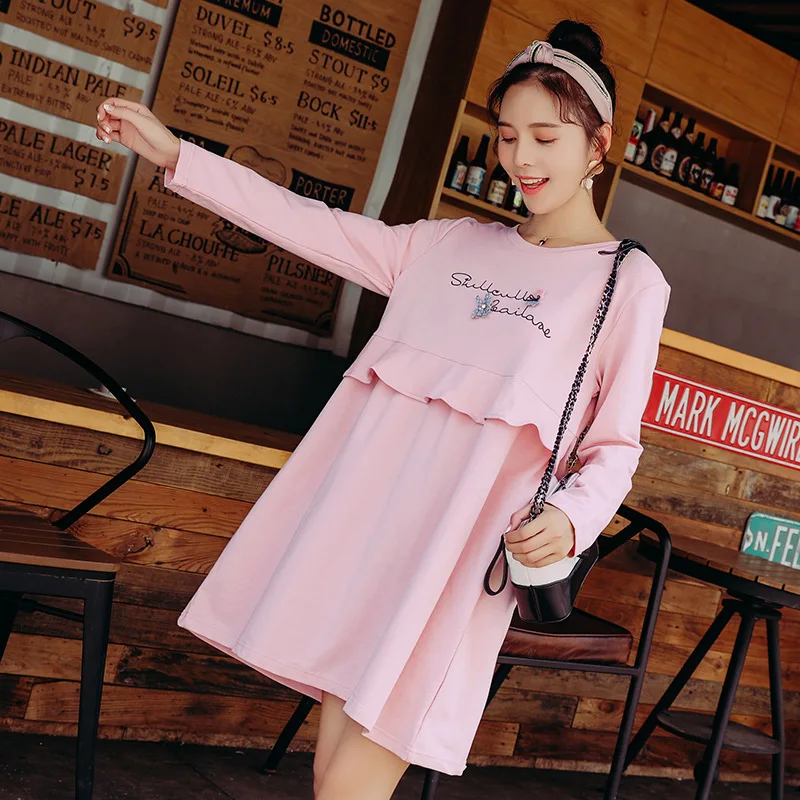 

Photo Shoot 2018 Autumn New Style Korean-style Fashion Mid-length Large Size Loose-Fit Elegant Maternity Dress