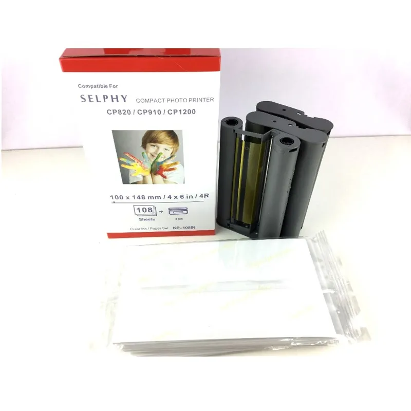 

KP-108IN Color Ink / Paper Set Replace For Selphy CP800 CP810 CP820 CP900 CP910 CP1200 Printer 108 sheets Paper+3 Ink Ribbon