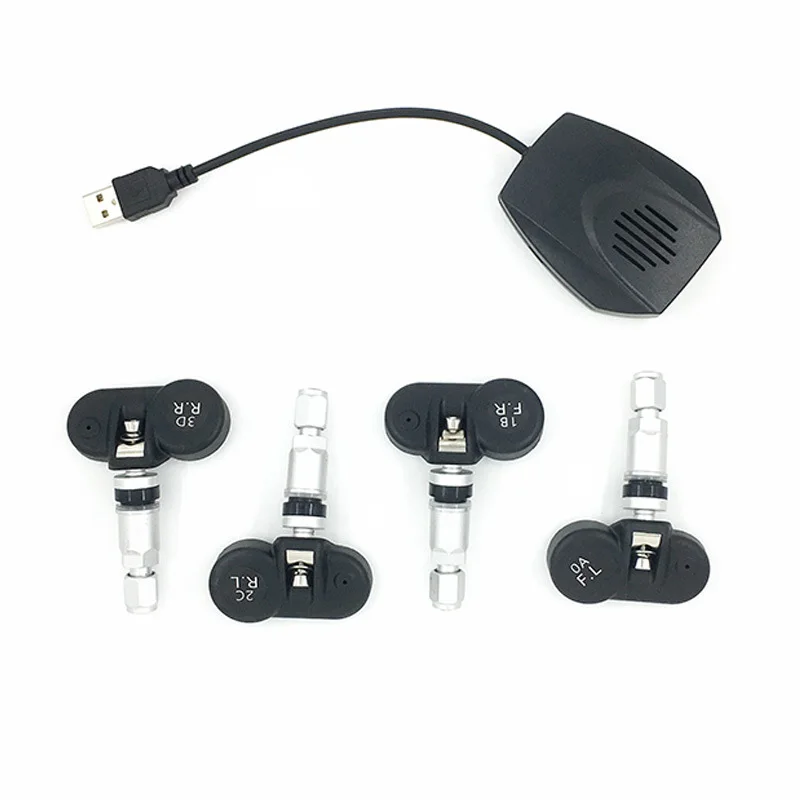 

USB TPMS Module Tool ,TPMS Wireless Tyre Pressure Monitoring System with 4 Cap Built in Sensors for Android 8.0 8.1 Stereo