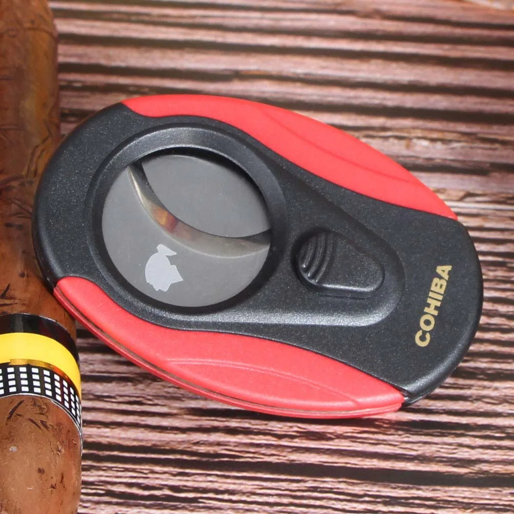COHIBA резак металла сигары резак острое лезвие карманные нержавеющая сталь сигары резаки портативный табака резка W/Подарочная коробка - Цвет: RED
