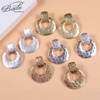 

Badu New Fashion Metal Exaggerated Earrings Geometric Rectangle Jewelry Surface Bump Fitting S925 Earrings Gifts For Girls