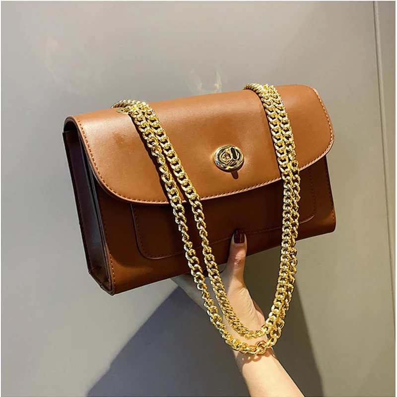 

Fashion retro ladies handbag ladies casual solid shoulder Messenger bag high quality PU flip chain ladies bag 2019