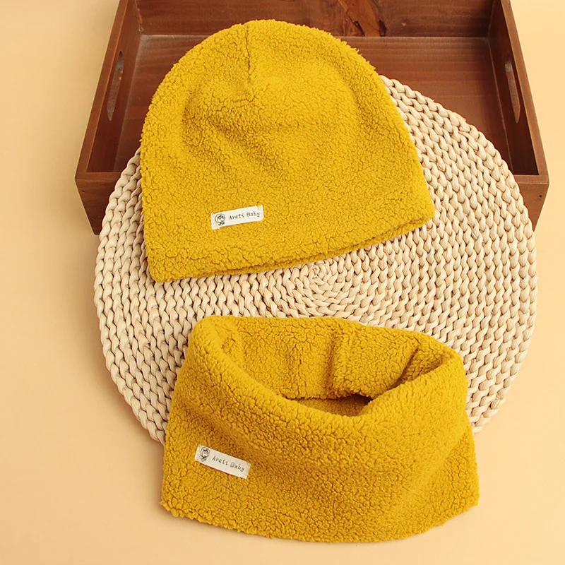 Хлопковый шарф шляпа для маленьких девочек и мальчиков вязаная шапка для маленьких детей зимняя детская шапка комплект Детские шапки для мальчиков и девочек детская шапка зимняя Baby muts Meisje; одежда для купания - Color: Mustard Scarf Hat