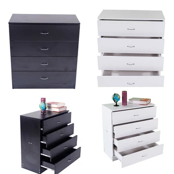 

Two Colors Wood Simple 4-Drawer Dresser Night Stand Side Table White and Black