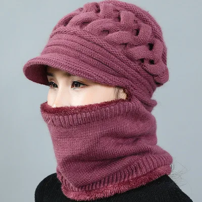 Зимние женские головные уборы, Skullies Beanies, шапка для мамы, бини для женщин, шарф, шапка, Балаклава, маска, шапка, вязаная шапка в полоску - Цвет: Medium purple