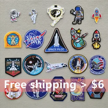 

Astronaut Clothes Patches for Stripes Rocket Clothing Sticker Iron on Transfer Applique Space Ship Embroidery Badge for Backpack