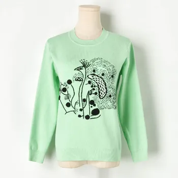 

2020 Runway Winter Sweater Women Peacock Embroidery Green Knitted Sweaters Autumn Knitted Pullover Jumper Pull Femme
