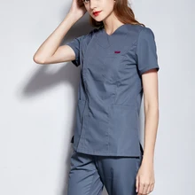 Женский хлопок V образным вырезом дизайн боковое открытие медицинский скраб набор медсестры и здравоохранения slim fit Униформа стоматологическая клиника одежда