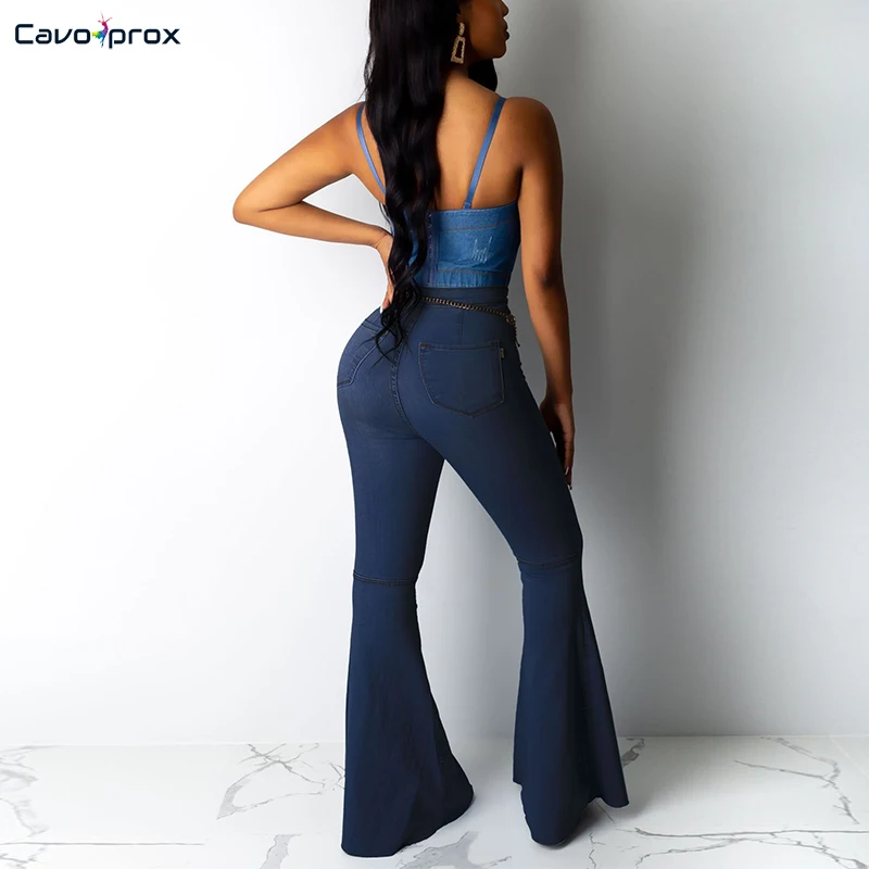 Для женщин; Большие размеры Высокая Талия Bodycon широкие брюки джинсовый комбинезон Синий облегающие скини элегантный уличная модные тренды брюки